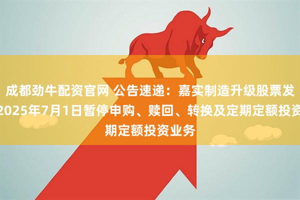 成都劲牛配资官网 公告速递：嘉实制造升级股票发起式2025年7月1日暂停申购、赎回、转换及定期定额投资业务