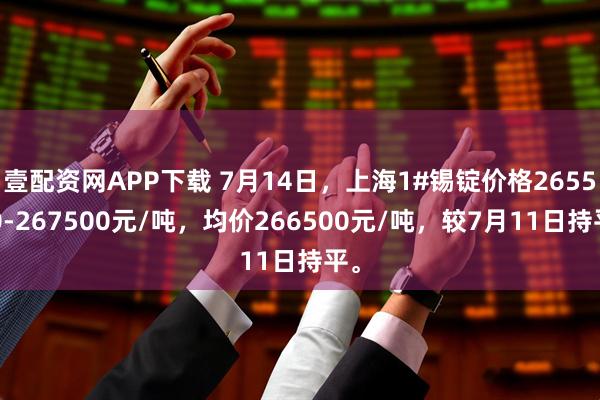 壹配资网APP下载 7月14日，上海1#锡锭价格265500-267500元/吨，均价266500元/吨，较7月11日持平。